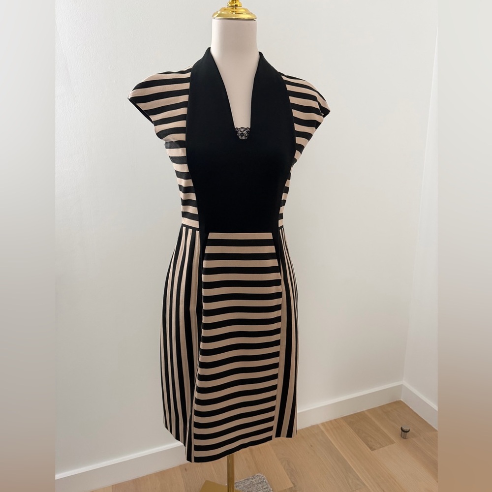 Rachel Roy Beige / Black striped sheath dress in size 6.